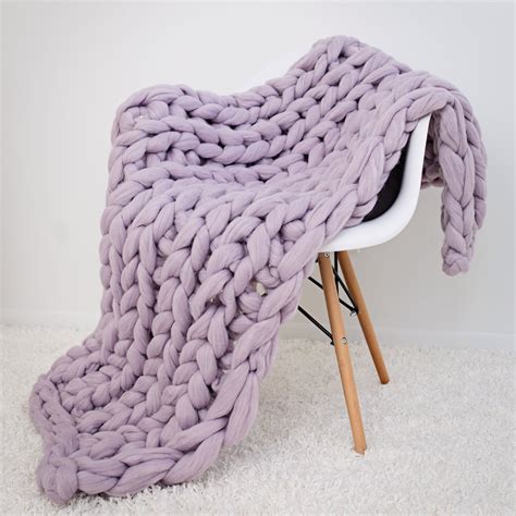 Merino Wool Throw Ribbing Pattern Knitted Blankets Chunky Knit
