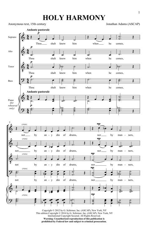 Holy Harmony Sheet Music Jonathan Adams Satb Choir