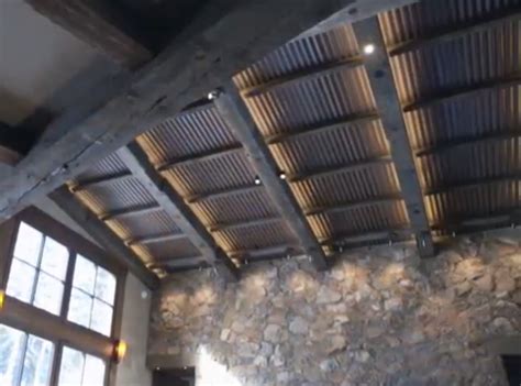 Corrugated Metal Ceiling Wood Beams Great Accent Lighting Ceiling