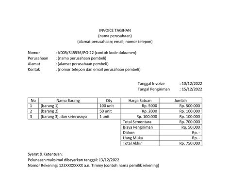 Cara Buat Fungsi Dan Contoh Invoice Tagihan Perusahaan