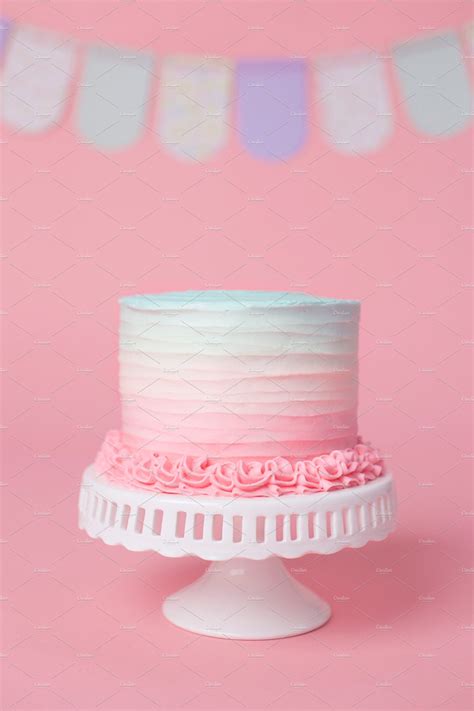 Pink Blue Ombre Birthday Cake By Amanda Hunter Photo On Creativemarket