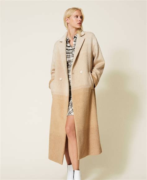 Abrigo largo de paño de mezcla de lana Mujer Beige TWINSET Milano