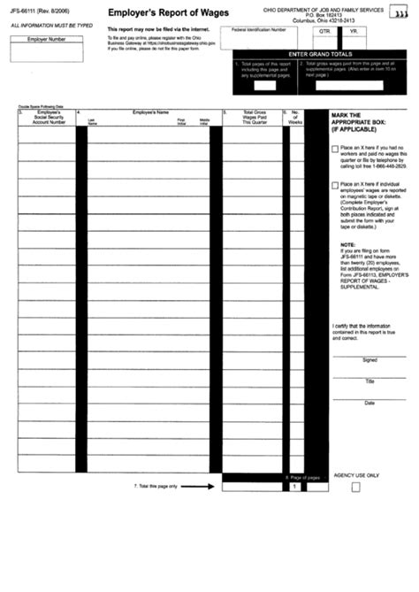 Form Jfs 66111 Employers Report Of Wages Ohio Department Of Job
