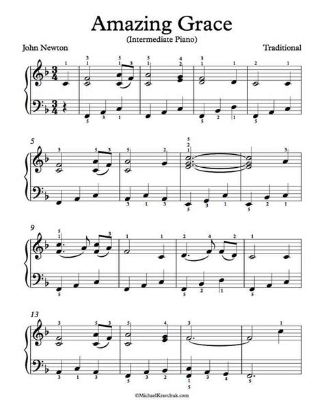This tune seems to have been firmly established as the standard for amazing grace after an arrangement of it appeared in a series of popular hymnbooks in the early twentieth century. Free Intermediate Piano Arrangement Sheet Music - Amazing ...