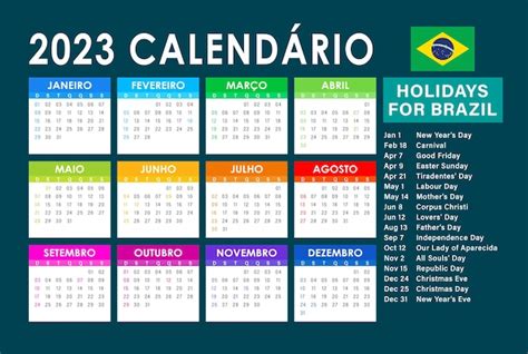 Premium Vector 2023 Calendar Vector Brazilian Version With Holidays