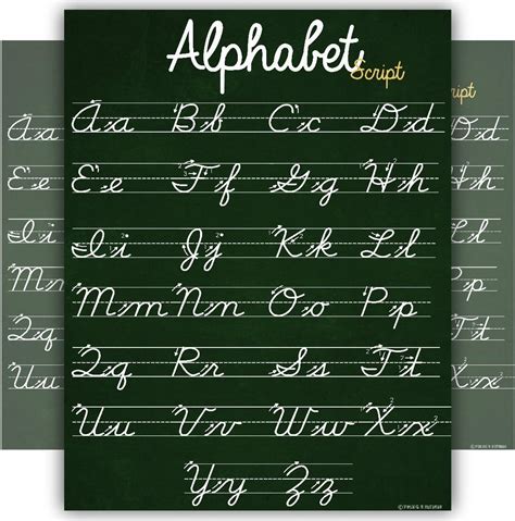 Abc Cursive Script Alphabet Poster Standard Size Chart Laminated Teaching Classroom