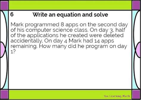Two Step Equation Word Problems 20 Task Cards Amped Up Learning