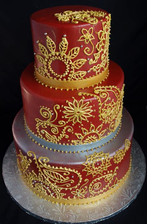 Indian Mendhi Fondant Wedding Cake Red Gold Silver Oregon Laurie