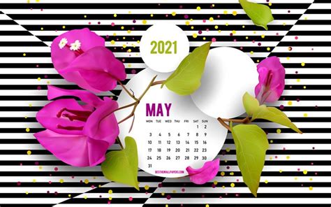 Download Wallpapers 2021 May Calendar 4k Background With Flowers
