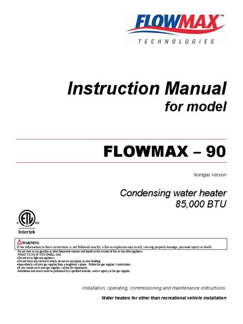 Flowmax 90 Condensing Water Heater Pdf Water Heating Valve