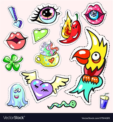 Pop Art Stickers Collection Set Fashion Patch Vector Image