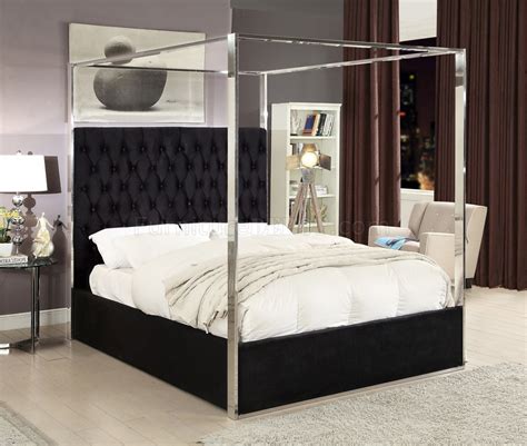 Porter Upholstered Bed in Black Velvet Fabric by Meridian
