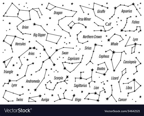 A Set Zodiac Constellations Space And Stars Vector Image