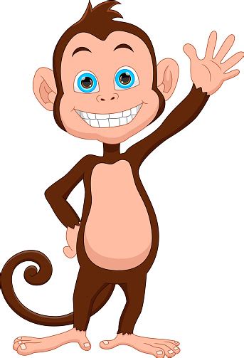 Cartoon Cute Monkey Waving On White Background Stock Illustration