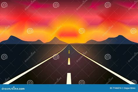 Carretera Que Dirige A La Puesta Del Sol Ilustración Del Vector
