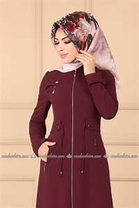 Moda Selvim Beli Bağcıklı Kapşonlu Kap Pd41672 Bordo Muslim Fashion