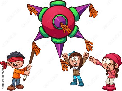 Cartoon Kids Playing With Pinata Clip Art Vector Illustration With