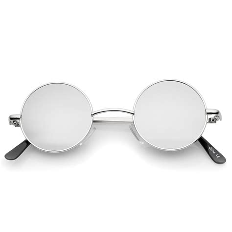 Sunglassla Small Retro Lennon Style Colored Mirror Lens Round Metal Sunglasses 41mm 41mm