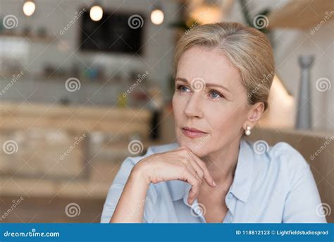 Portrait Of Beautiful Pensive Mature Woman Stock Image Image Of Alone Space 118812123