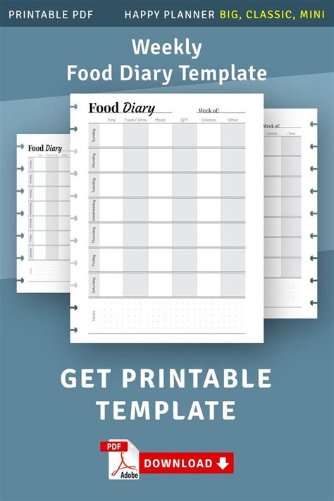 Weekly Food Diary Template Weekly Menu Planner Meal Planner