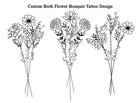Name Flower Tattoo, Flower Bouquet Tattoo, Flower Boquet, Birth Flower