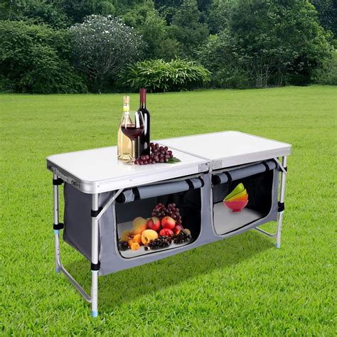 This is a great table for the outdoors if comfort, storage, and convenience is what you're after. Portable 47" Aluminum Camping Picnic Folding Dining Table ...