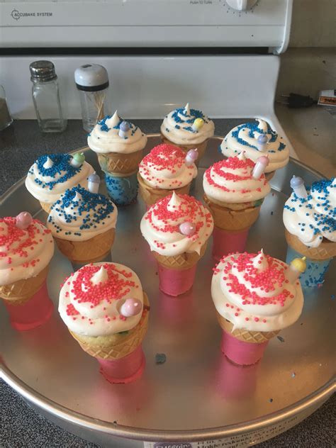 Ice Cream Cone Cupcakes Baby Shower Gender Reveal Ice Cream Cone Cupcakes Cupcake Cones Desserts