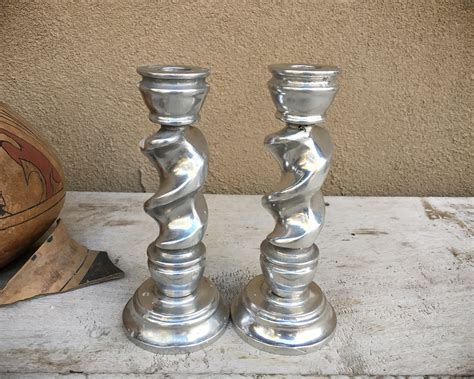 Pair Of Pewter Swirl Candlestick Holders Candleholders Rustic Modern