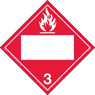 Hazard Class 3 Flammable Liquid Placard Removable Self Stick Vinyl