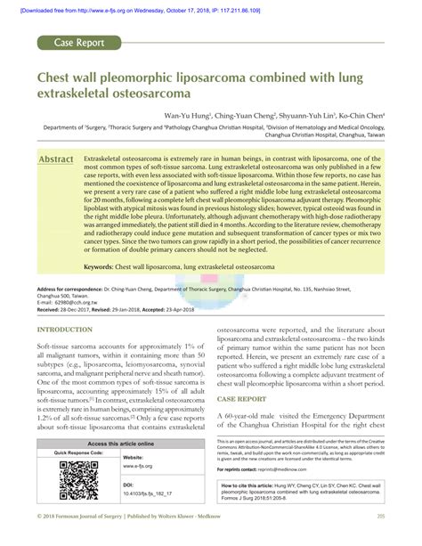 Pdf Chest Wall Pleomorphic Liposarcoma Combined With Lung