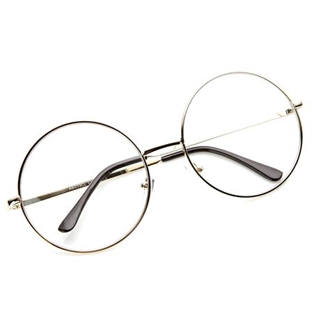 Vintage Extra Large Round Metal Clear Lens Glasses Zerouv