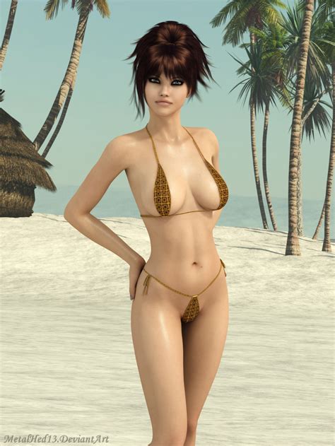 Rule 34 3d Beach Big Breasts Bikini Birthmark Breasts Brown Hair Clothes Eyeliner Female Hair