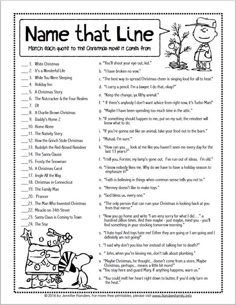 There are printable quizzes in pdf format, or you can find the ones you like and copy and paste them to a document. Name that Line Christmas Quiz - Flanders Family Homelife