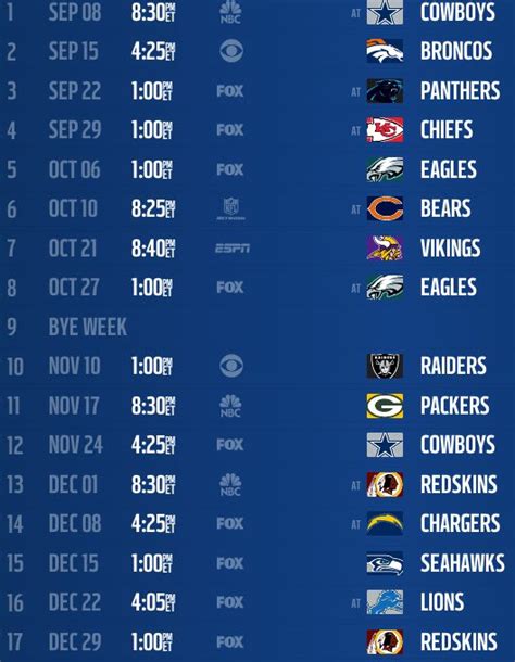 New York Giants Printable Schedule