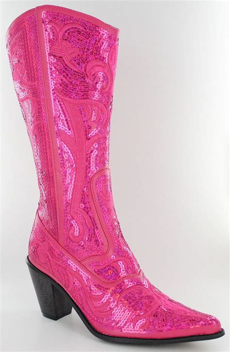 Details About New Helens Heart Fuchsia Bling Sequin Cowboy Boots Size 6