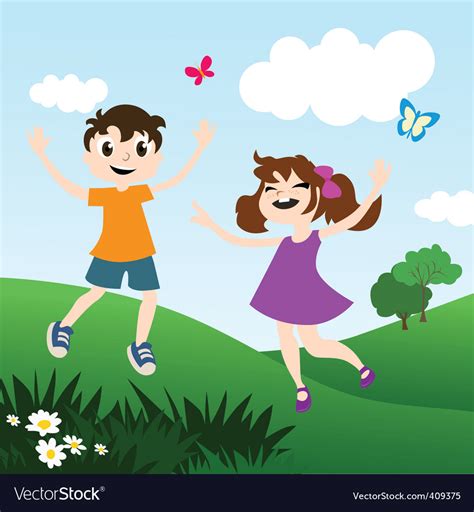 Kids Playing Outdoors Royalty Free Vector Image