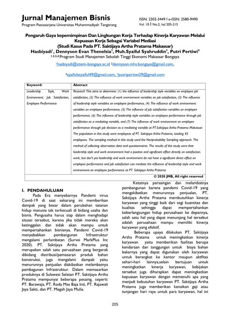 PDF Pengaruh Gaya Kepemimpinan Dan Lingkungan Kerja Terhadap Kinerja