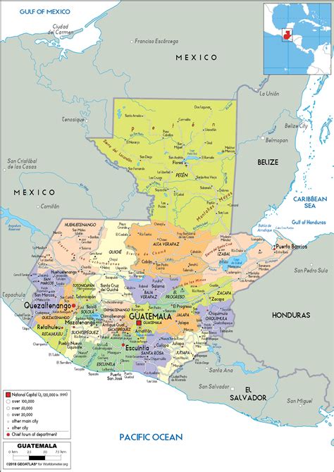 The country's capital, guatemala city, is a major metropolitan center; Guatemala Map (Political) - Worldometer
