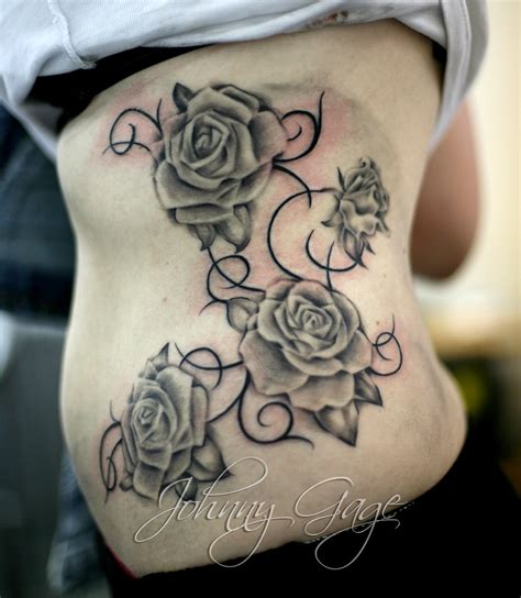 Roses With Vines On Side Tattoo Tattooed By Johnny At