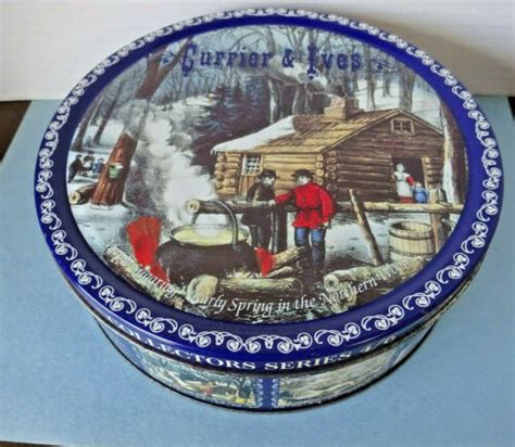 Currier And Ives Cookie Tin Maple Sugaring Early Spring In The Northern