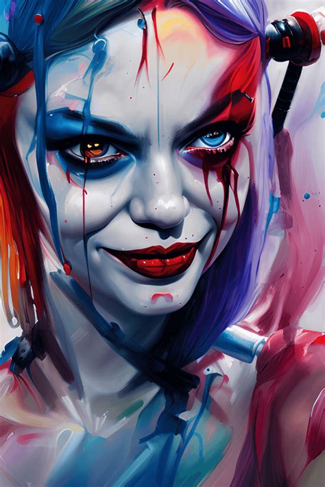 Harley Quinn Oil Painting Wide Shot · Creative Fabrica