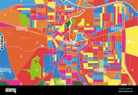 Colorful Vector Map Of Elyria Ohio United States Of America Art Map