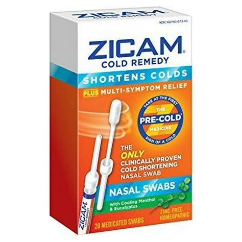 Zicam Cold Remedy Cold Shortening Medicated Nasal Swabs Zinc Free 20 Ct