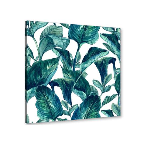 Teal Blue Green Tropical Exotic Leaves Canvas Wall Art