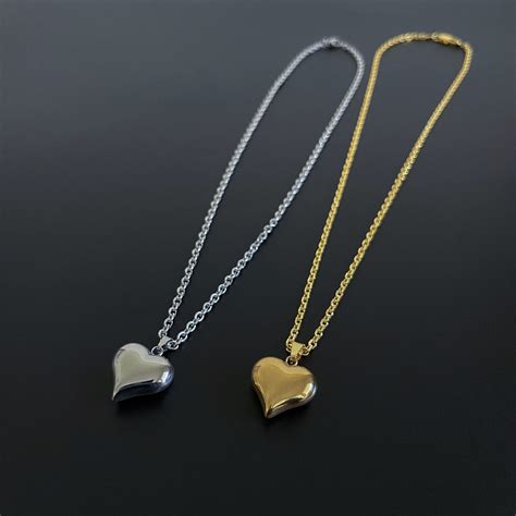 Mini Puffed Heart Necklace Silver 18k Gold Chain Link Etsy