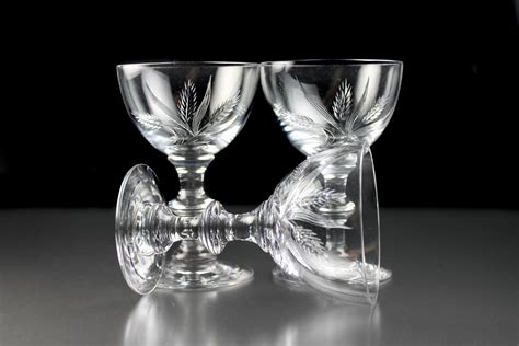 Hawkes Crystal Cocktail Glasses Signed Wheat Polished American Brilliant Antique Hand Cut
