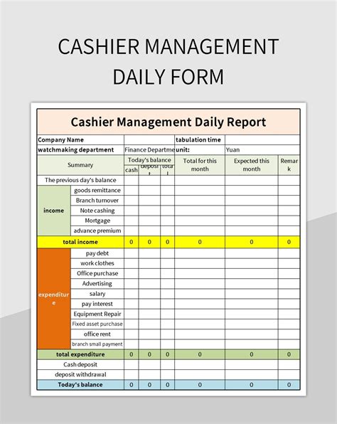 Cashier Management Daily Form Excel Template And Google Sheets File For