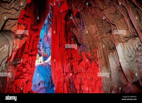 China Asia Ludiyan Reed Flute Cave Guilin Guangxi Illuminated