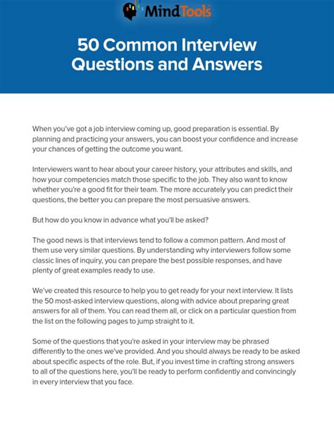 50 Common Interview Questions And Answers Cover Tbc Pdf
