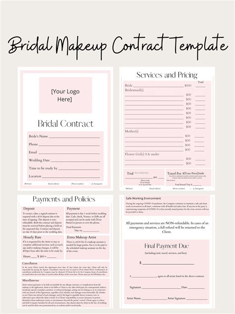 Editable Bridal Makeup Contract Template Etsy